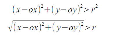 (x,y)が円の外側にいる条件式